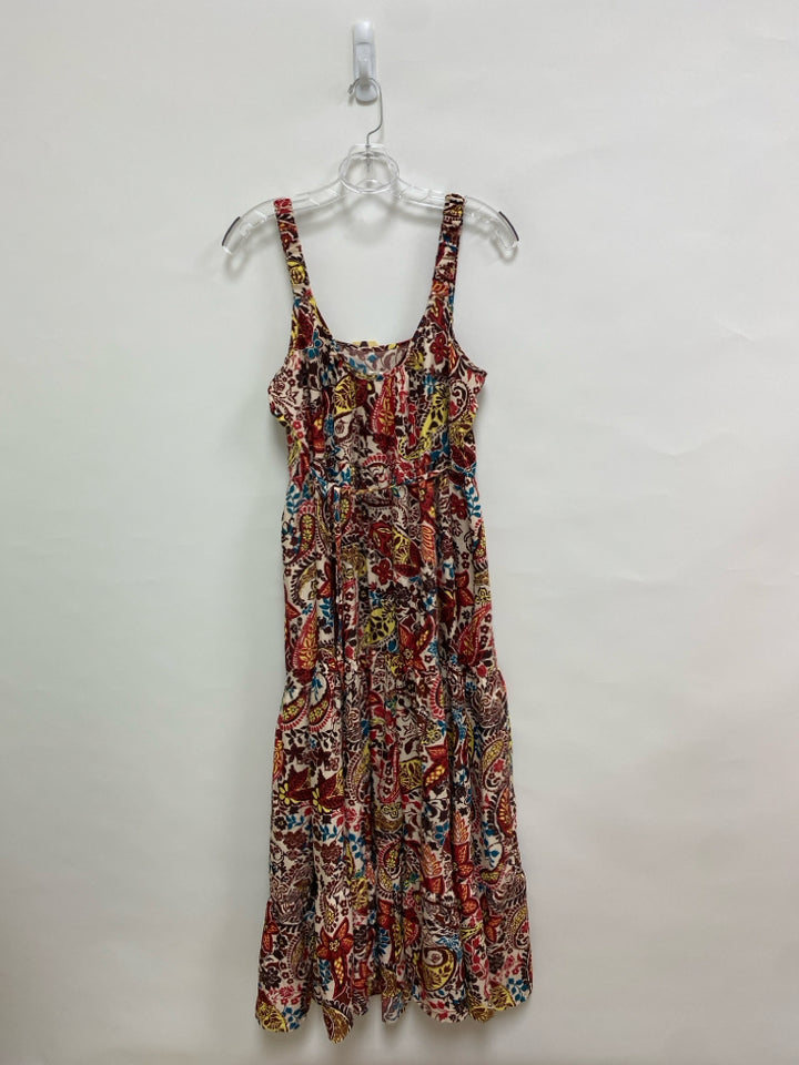 NWT band of gypsies Size M Cream/Red Brown/Yellow Paisley Maxi Ladies Dress