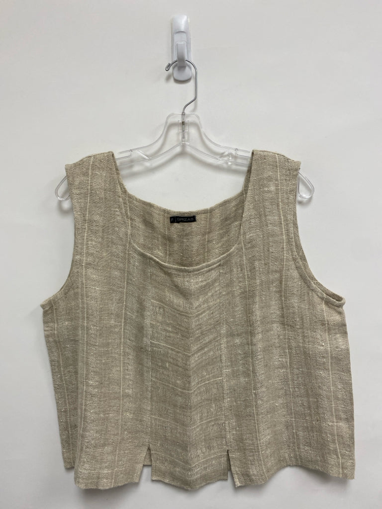 Grizas Size XL Tan White Sleeveless Linen Ladies Top