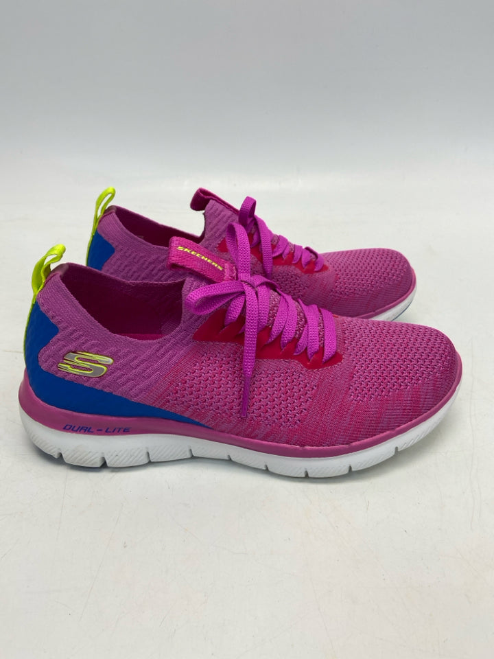 Skechers  Size 7 Hot Pink Yellow/blue Lace-up Fabric Sneakers