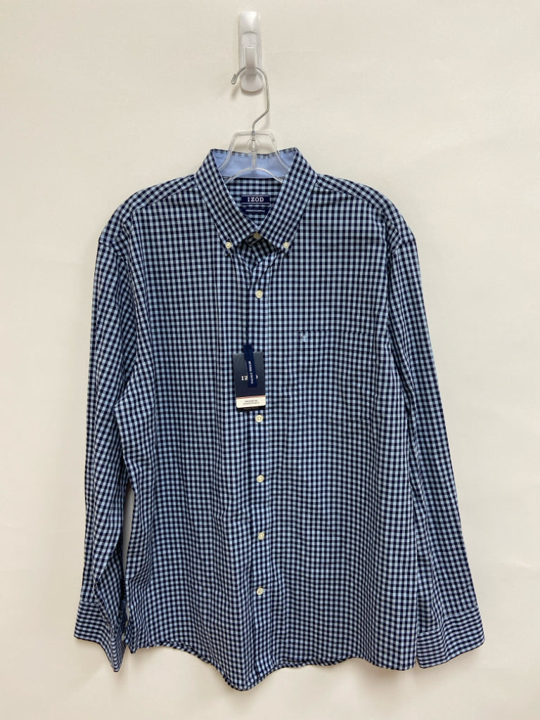 NWT Izod Size M Navy Blue Checkered Button Up Men&