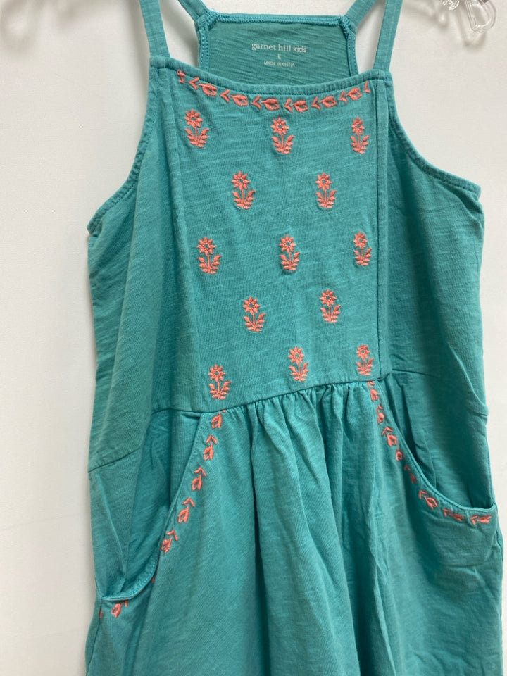 Garnet Hill SIZE L Seafoam Coral Embroidered Sleeveless Girl&