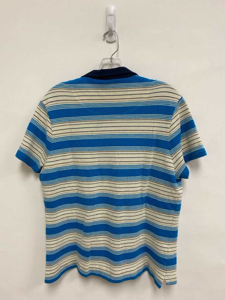 Size XL Turquoise Cream/Brown Stripes V Neck Men&
