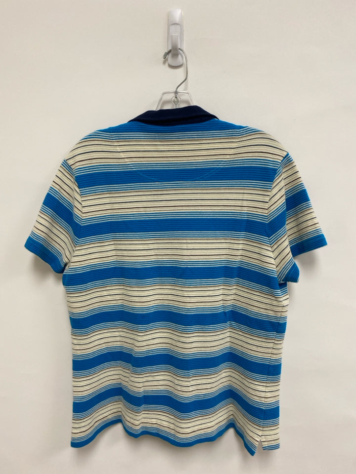 Size XL Turquoise Cream/Brown Stripes V Neck Men&