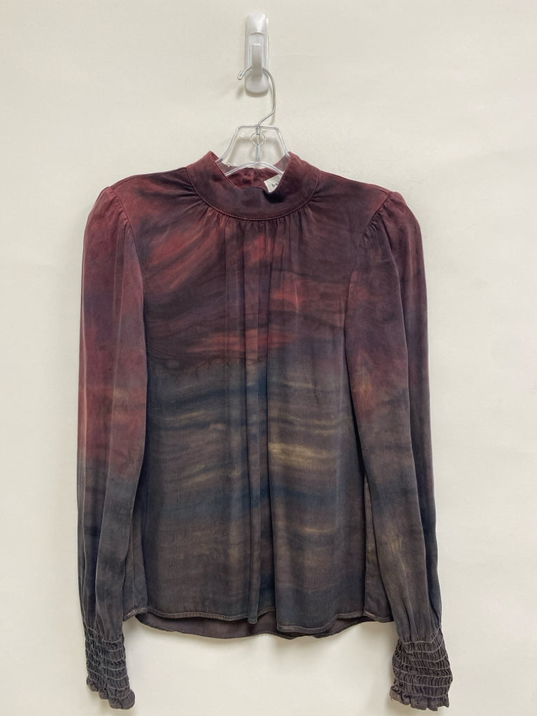 bella dahl Size XS Burgundy Charcoal Tie Dye Mock Neck Ladies Top