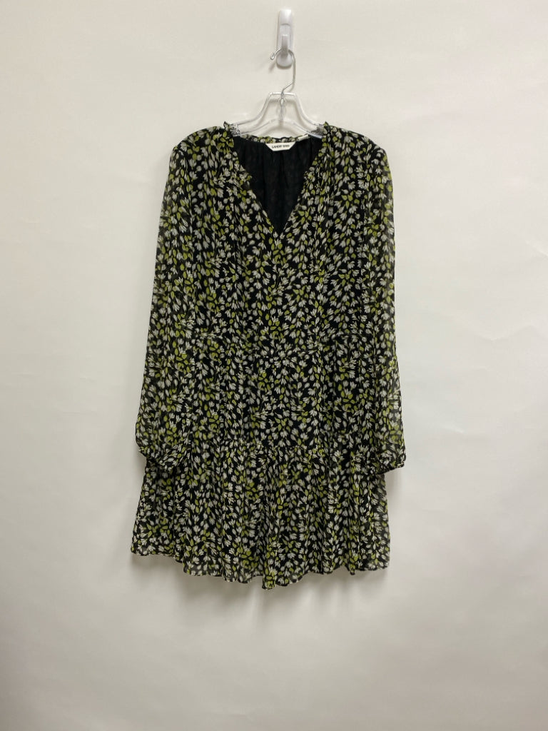 Lands End Size M Black Green/White Flowers Ladies Dress