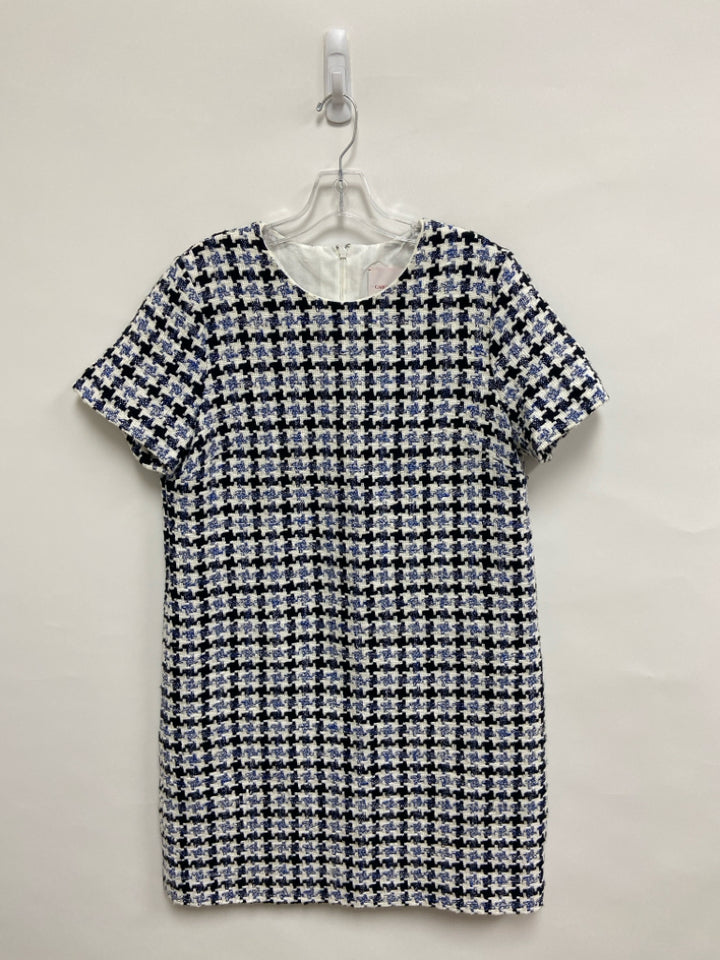 CAROLINA HERRERA Size 12 White/Navy Blue Houndstooth Ladies Dress