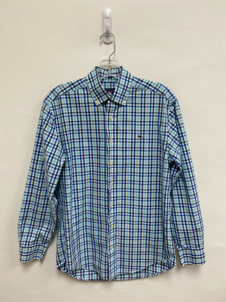 Vineyard Vines Size S Blue White/Aqua Plaid Men&
