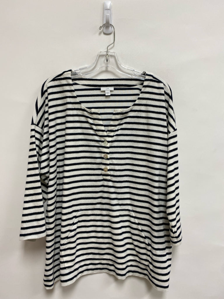 J Jill Size XL White Black Striped Terry Cloth Ladies Top