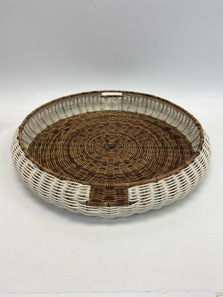 White Brown Woven Tray