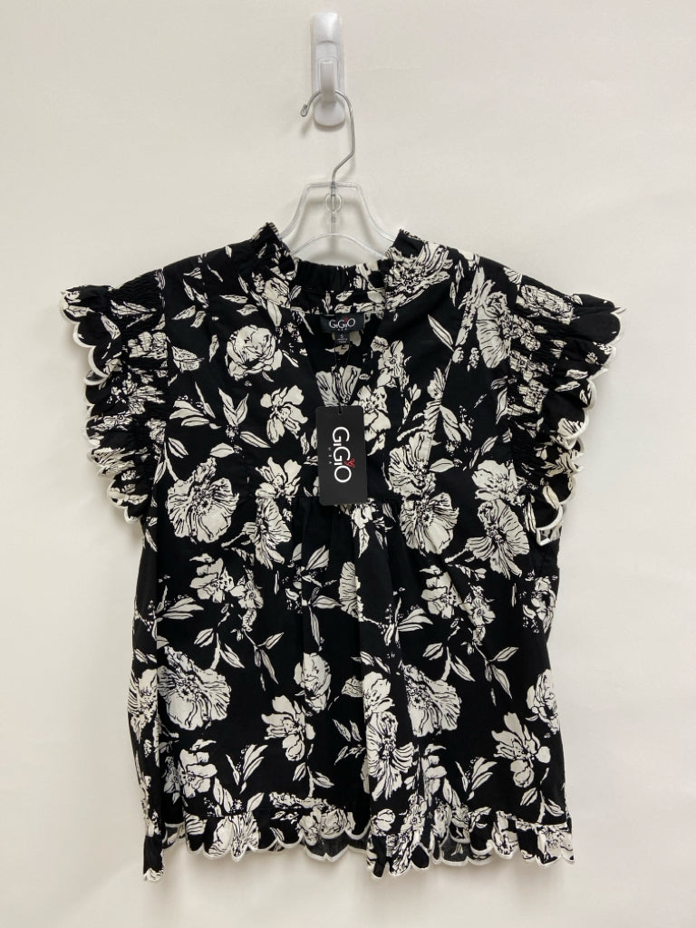 NWT GiGiO Size S Black White Floral Ladies Top