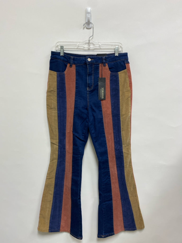 NWT Versona Size 12S Blue Pink/Tan Striped Ladies Jeans