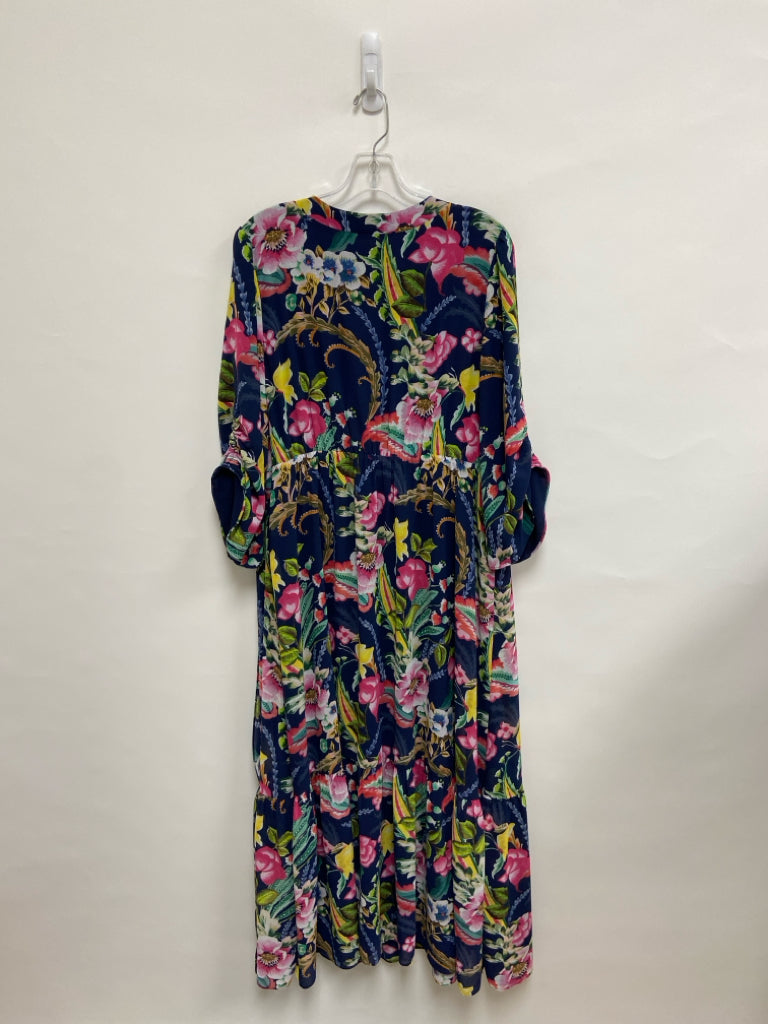 Soft Surroundings Size L Navy Multi Color Floral Ladies Dress