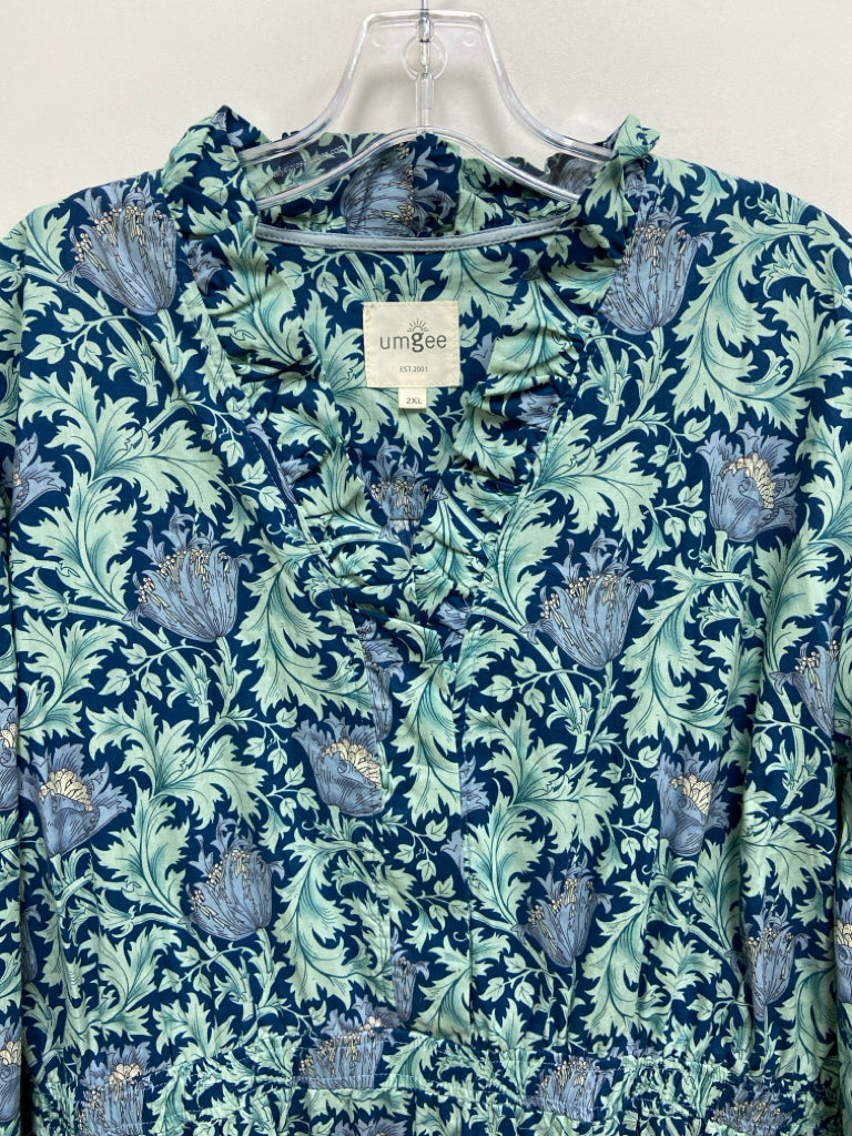 Umgee  SIZE  2X Blue Seafoam Floral Plus Size Dress