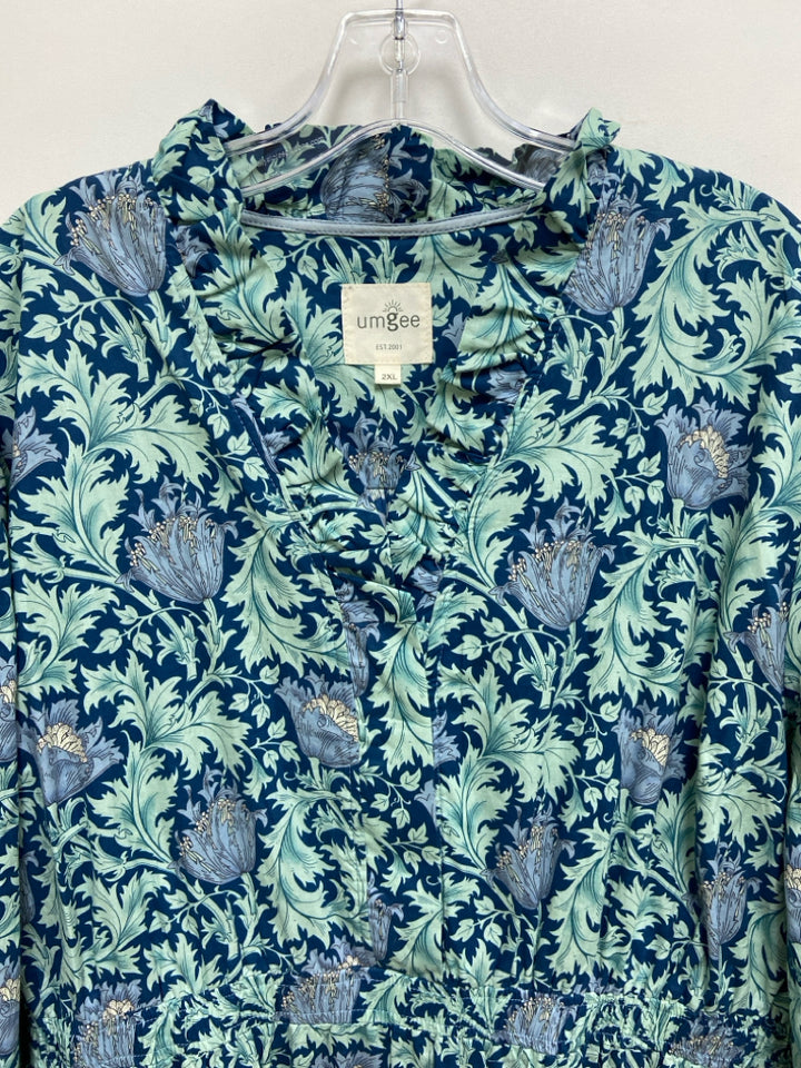 Umgee  SIZE  2X Blue Seafoam Floral Plus Size Dress
