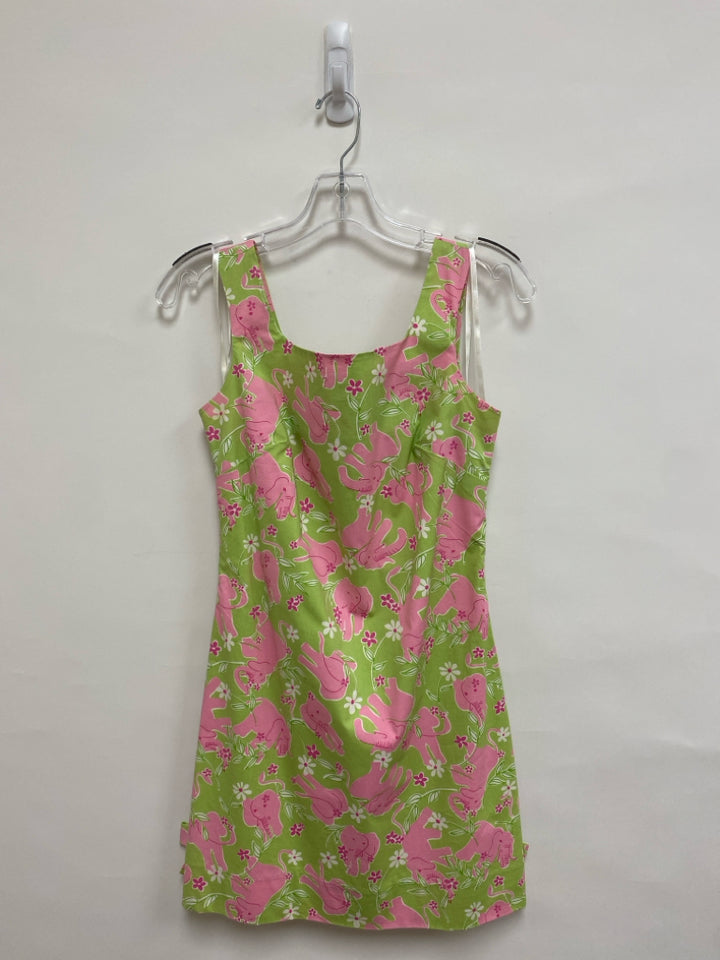 LILLY PULITZER Size 4 Green/Pink Elephant(s) Sleeveless Ladies Dress