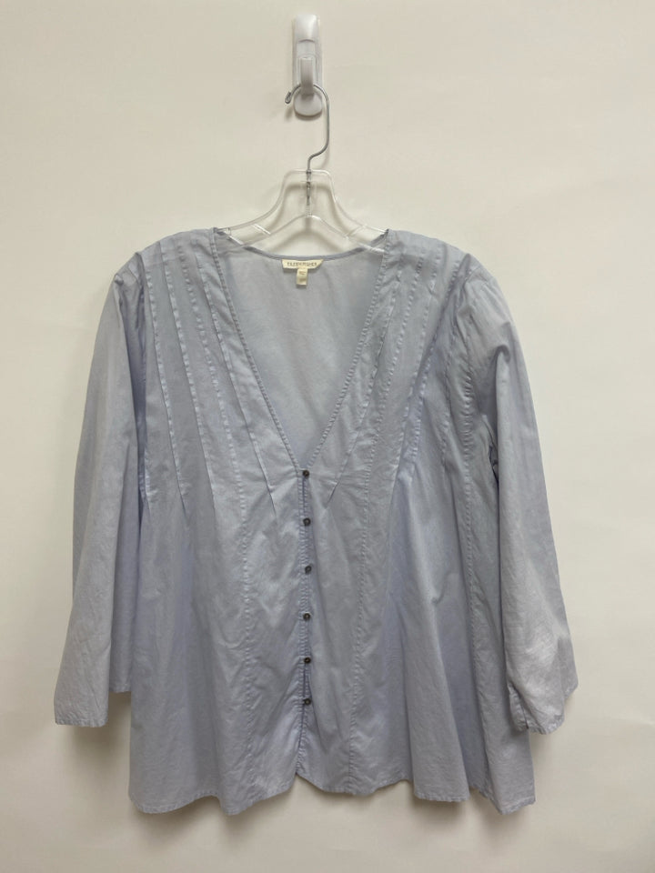 Eileen Fisher Size L Pale Powder Blue Pleated V Neck Ladies Top