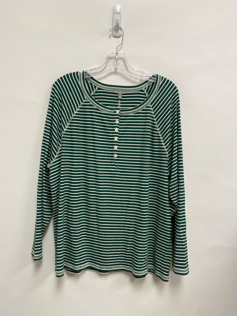 Talbots Size 2X Green White Striped Long Sleeve Plus Size Top