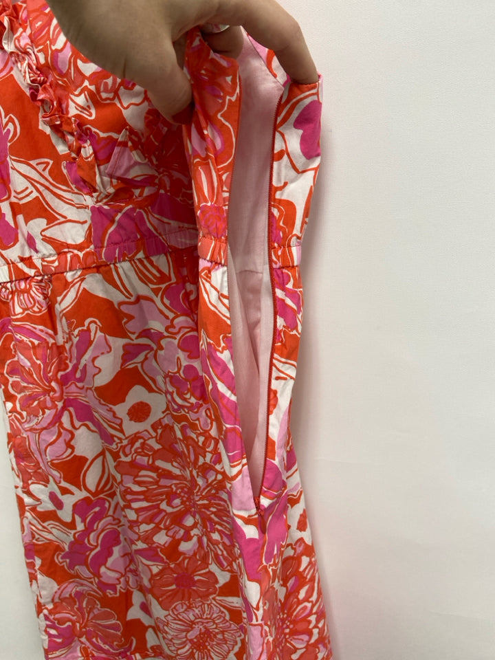 LILLY PULITZER SIZE 12 Coral White/Pink Flowers Sleeveless Girl&