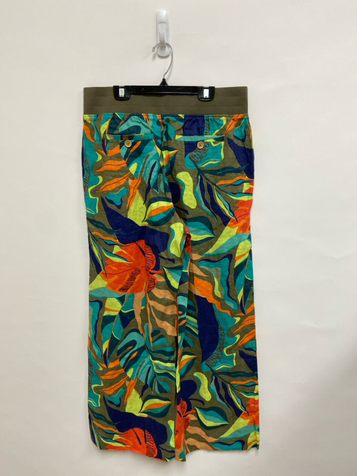Soft Surroundings Size M Sage/Blue Orange/Multi Tropical Pull-on Ladies Pants