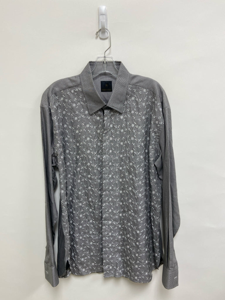 Size XL White/Black Houndstooth Button Up Embroidered Men&