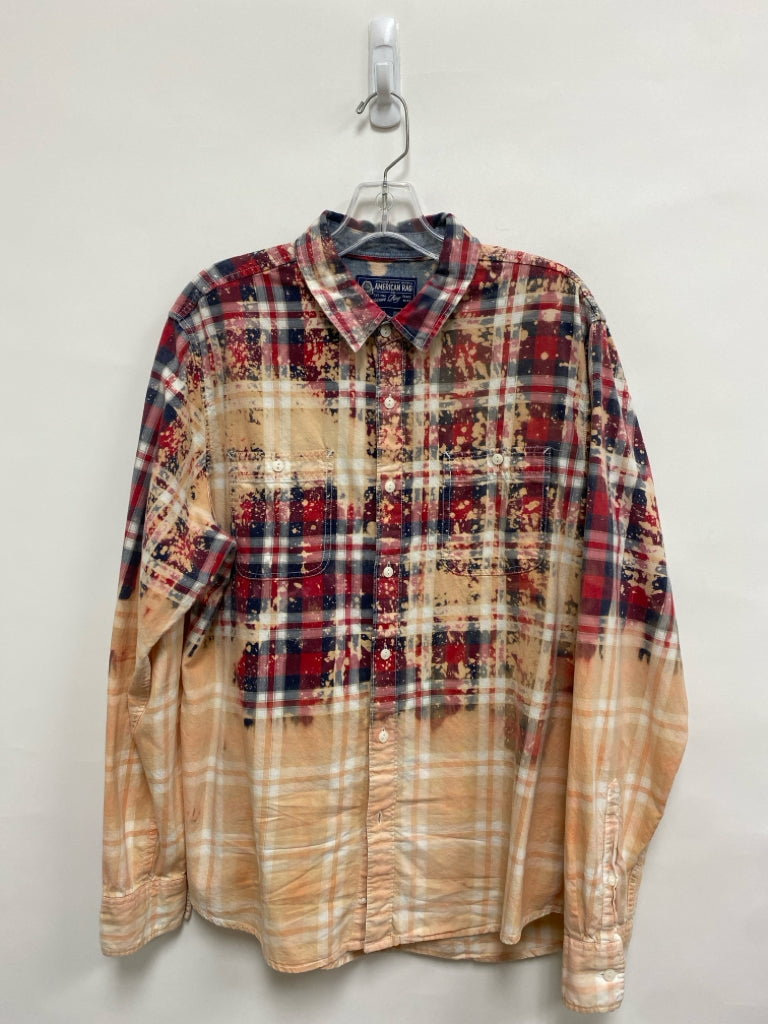 American Rag Size L Red White/Navy Plaid Men&