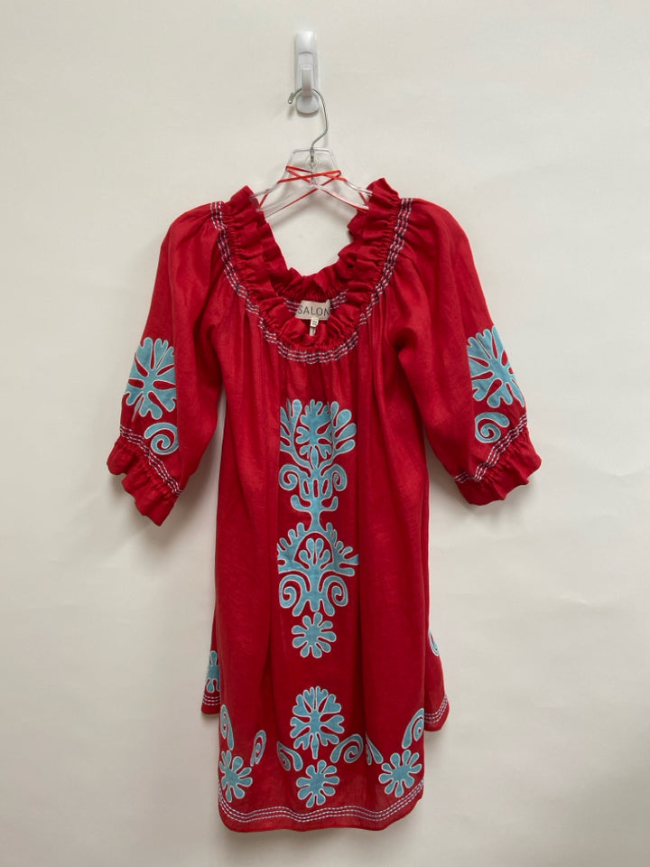 Size 10 Red Blue Embroidered Ladies Dress