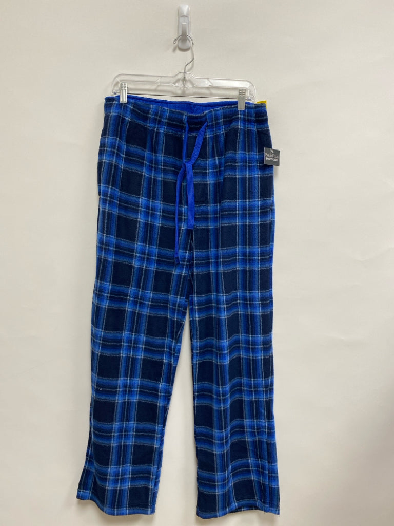 NWT Perry Ellis Size L Navy/Blue White Plaid Fleece Men&