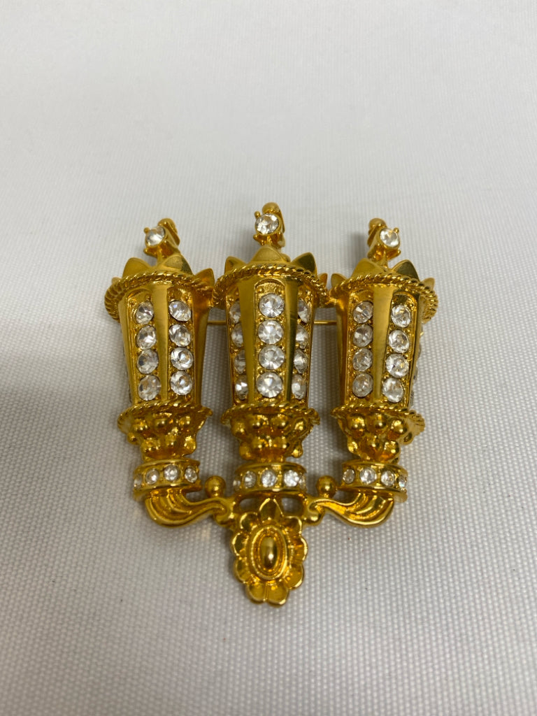 Kenneth Jay Lane Gold Color Clear Jeweled Pin