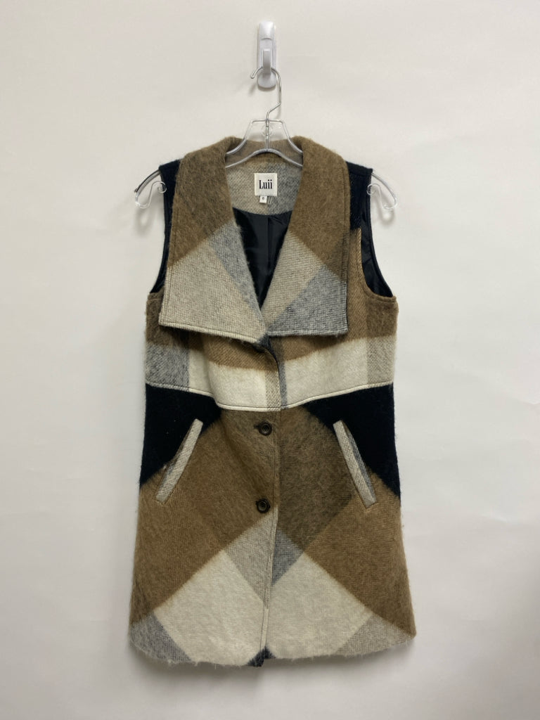 Luii Size S Brown/Cream Black Plaid Button Up Ladies Vest