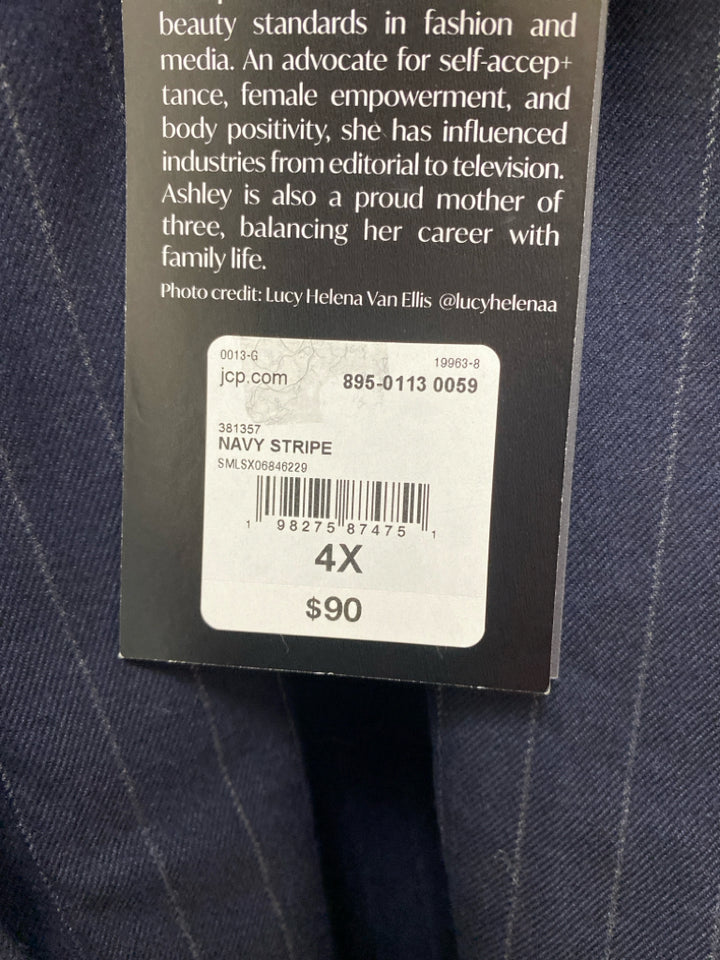 NWT  SIZE  4X Navy White Pinstripe Button Up Plus Size Top