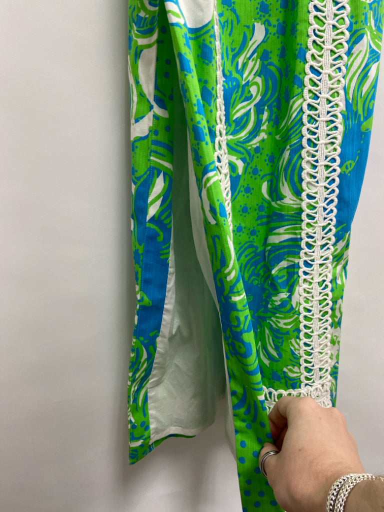 LILLY PULITZER Size 00 Blue/White Lime Green Maxi Ladies Dress
