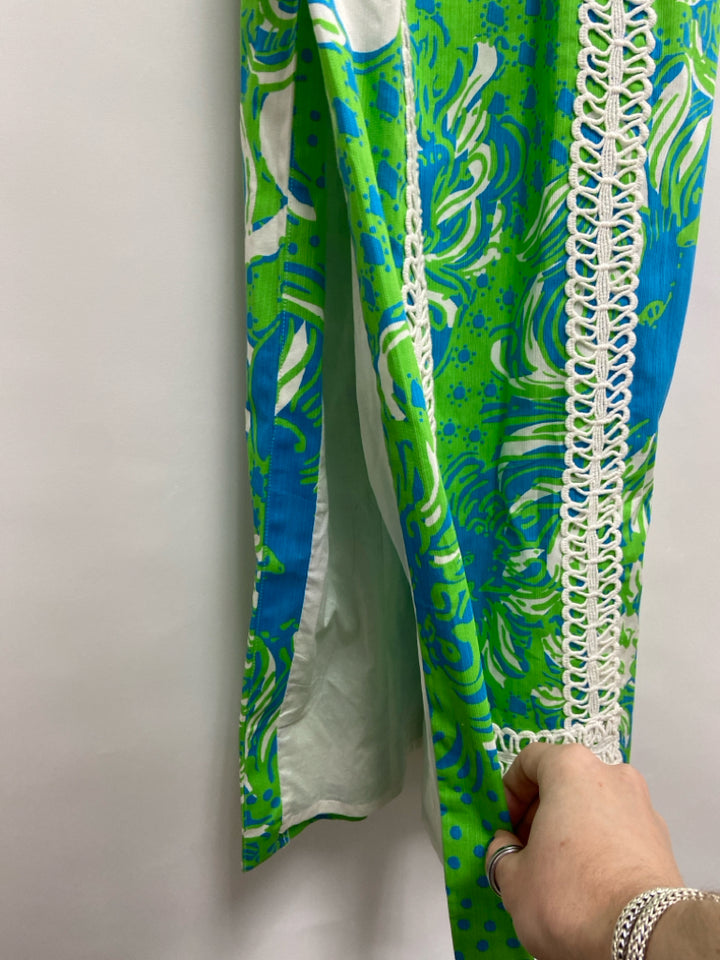 LILLY PULITZER Size 00 Blue/White Lime Green Maxi Ladies Dress