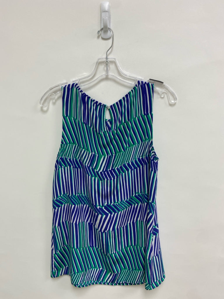Tommy Bahama Size S Periwinkle/White Teal Green Zig Zag Sleeveless Ladies Top