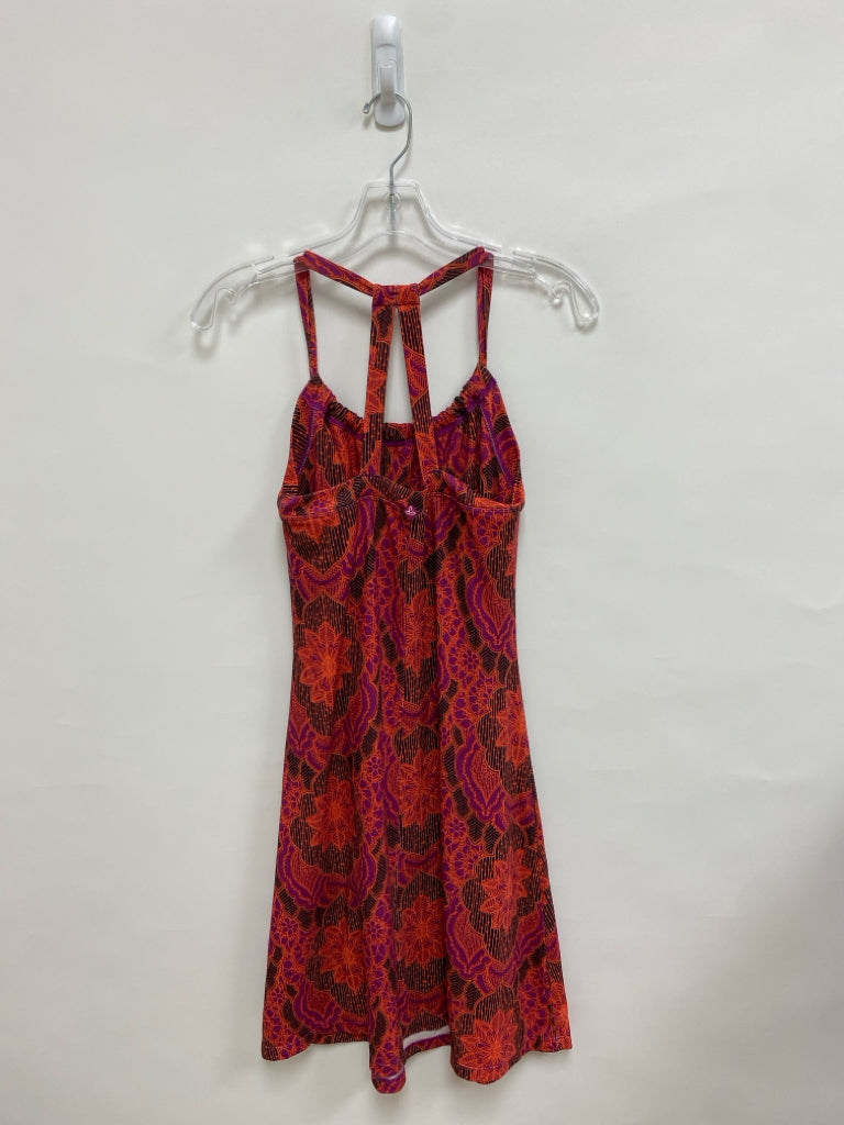 PrAna Size S Orange Black/Purple Print Sleeveless Athletic Dress