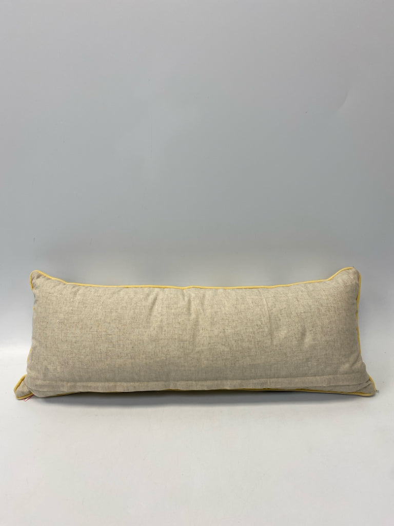 Natural Gray/Yellow Embroidered Flower(s) Pillow