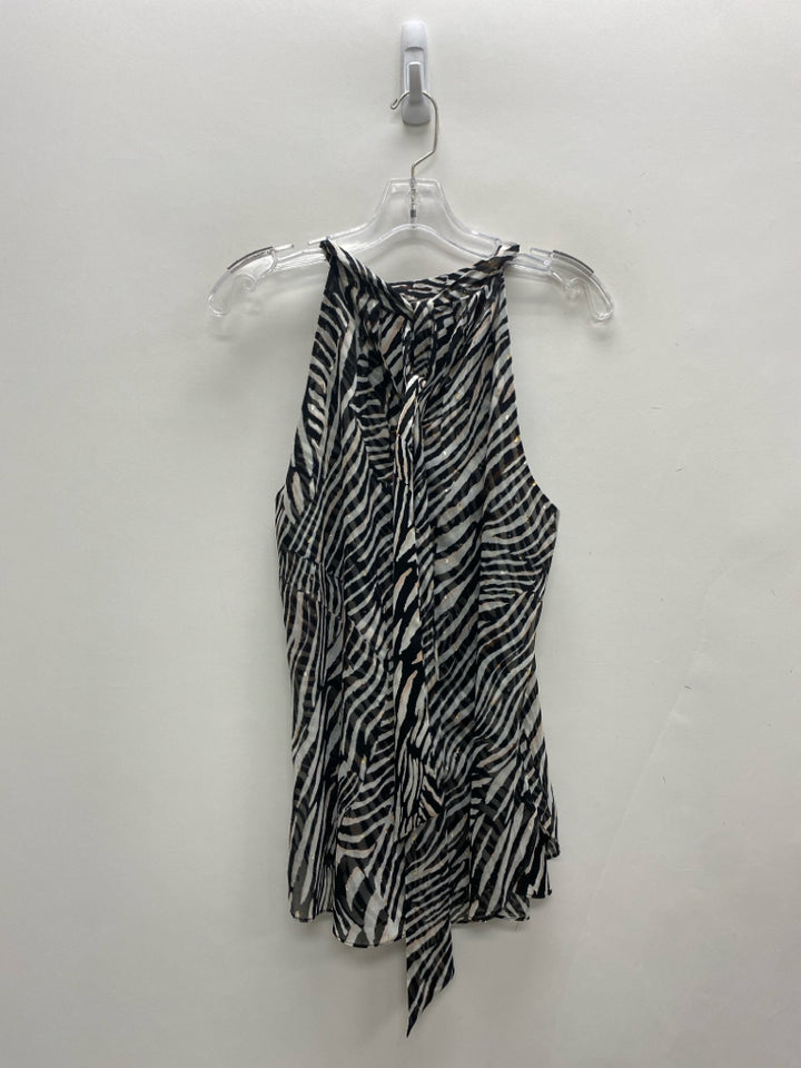 Wht House/Blk Mkt Size 8 White/Black Zebra Print Sleeveless Ladies Top