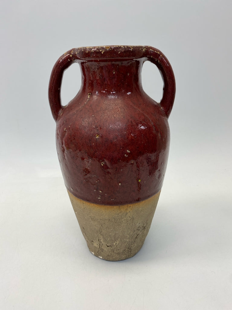 Red Cream Distressed Cement Vase
