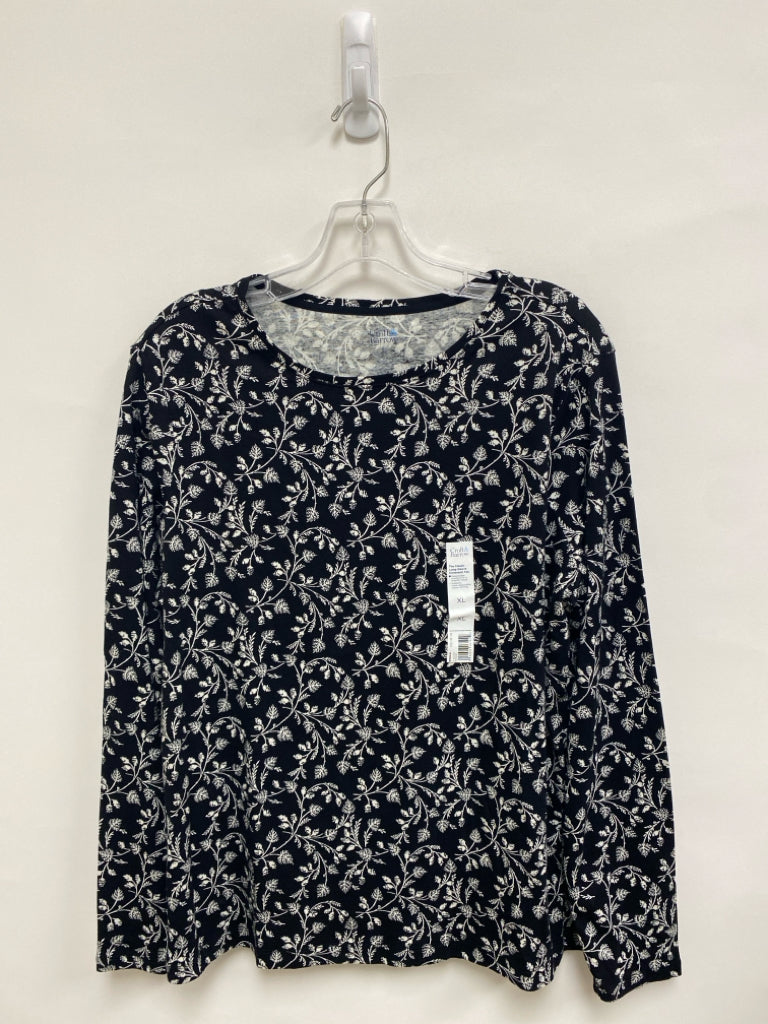 NWT Croft/Barrow Size XL Black White Botanical Long Sleeve Tee Ladies Top