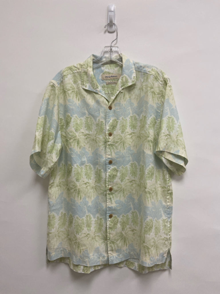 Tommy Bahama Size S White/Blue Green Palm Trees Linen Men&