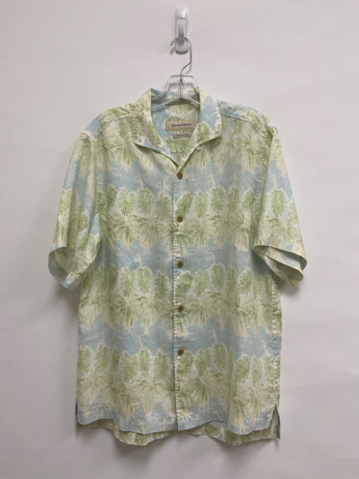 Tommy Bahama Size S White/Blue Green Palm Trees Linen Men&