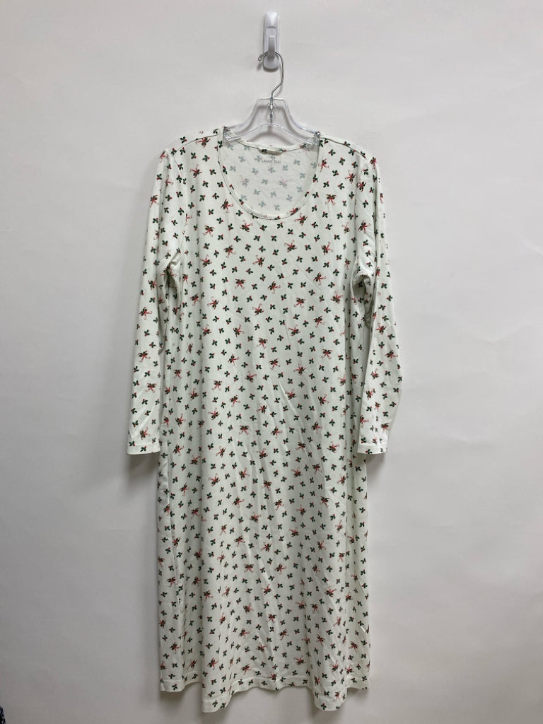 Lands End Size L White Red/Green Holly Berries Cotton Ladies Nightgown