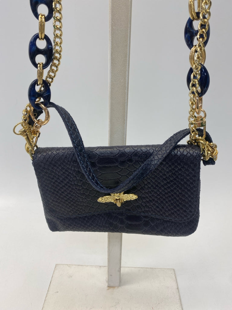 Rust &amp; Co Navy Gold Embossed Leather Handbag