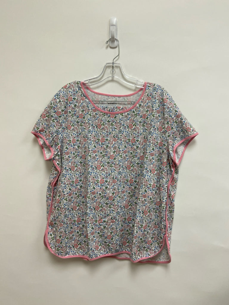 JOYSPUN Size XL White/Blue Pink/Green Flowers Ladies 2pc Pajamas