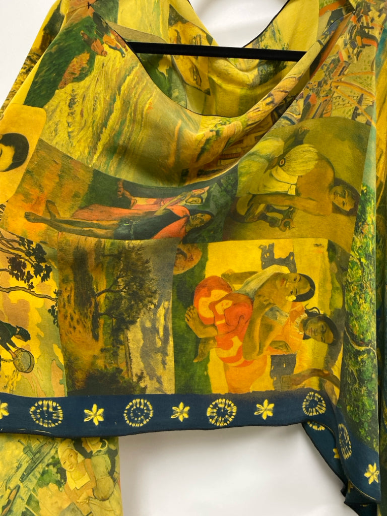 Size OSFM Gold Orange/Multi Poncho Silk Ladies Top