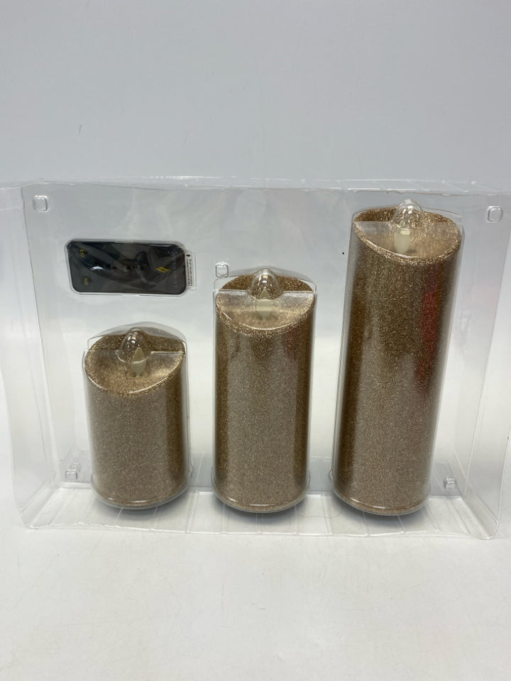 NEW/BOX Luminara Gold Glitter Candle