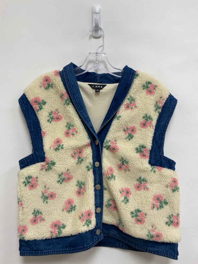 Size M Cream Pink/Green Floral Sherpa Ladies Vest