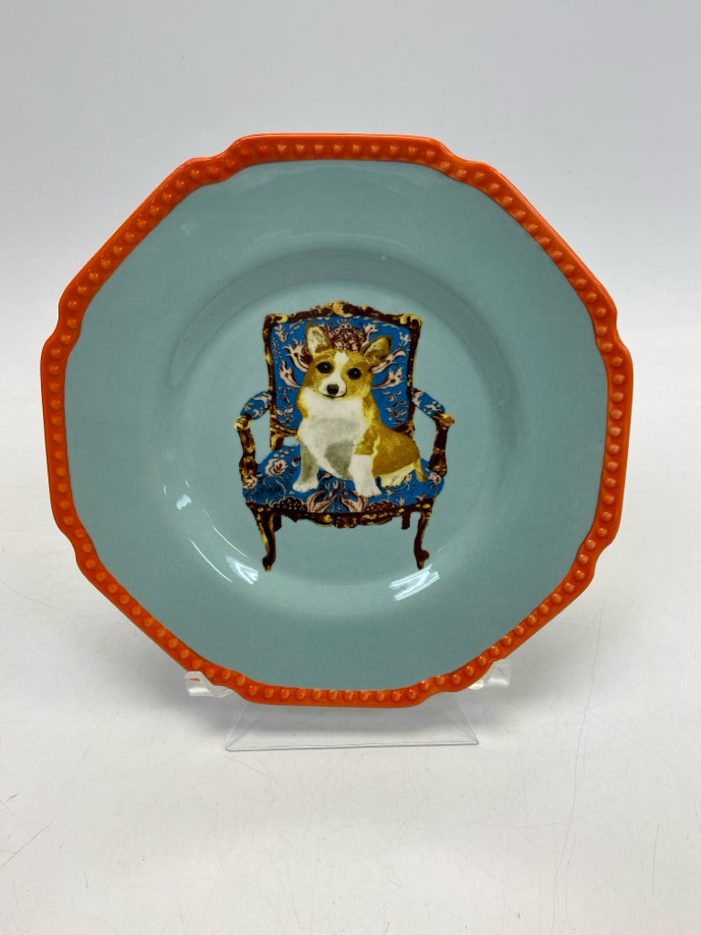 Anthropologie Aqua Orange/Multi Dogs Plate (s)