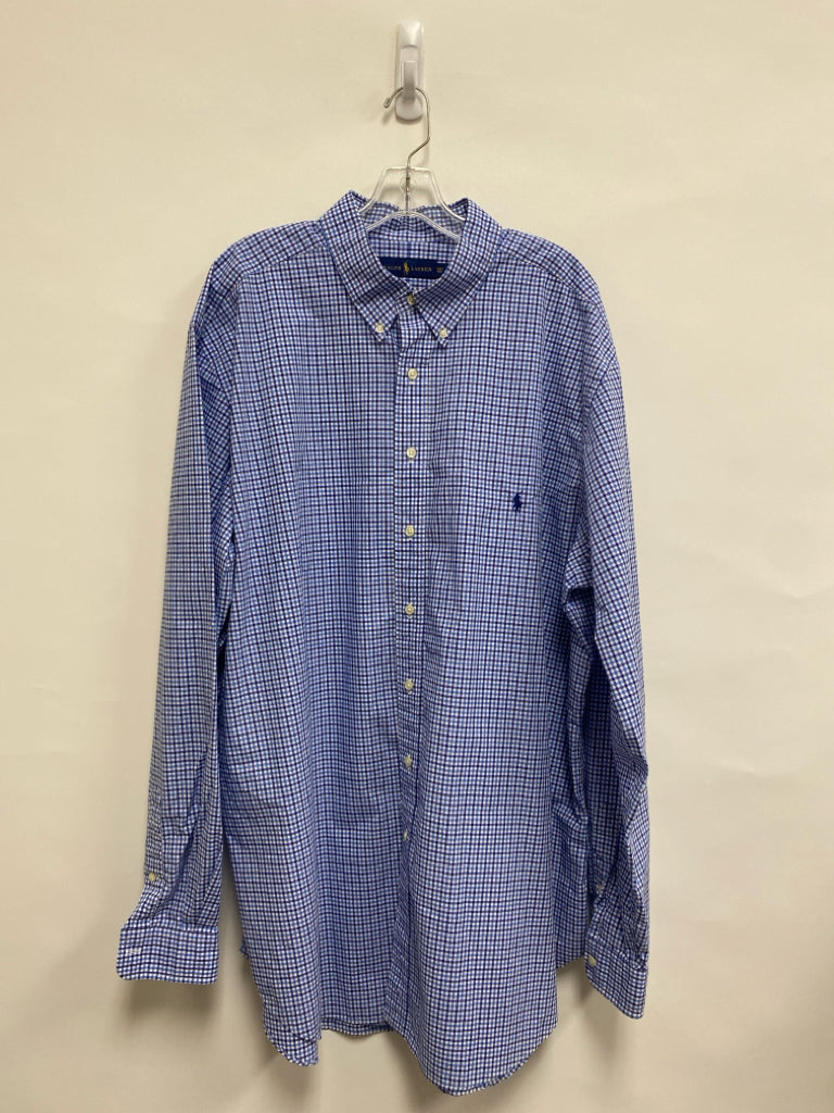 Ralph Lauren Size 2X Navy/Blue White Checkered Button Up Men&