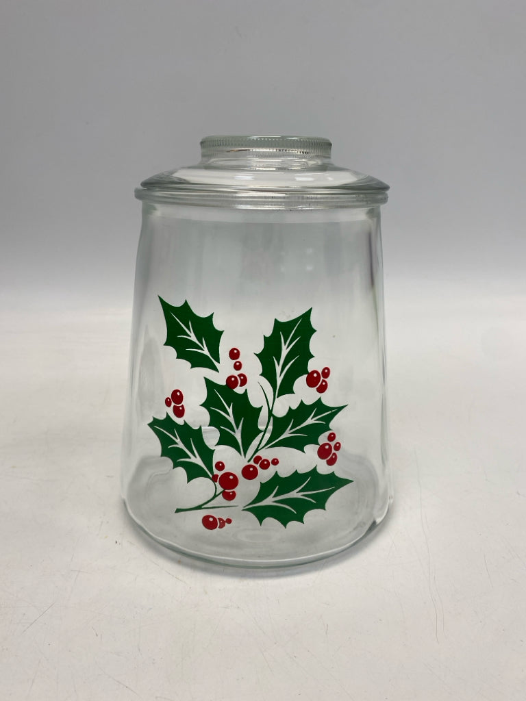 Clear Green/Red Holly Berries Glass Christmas