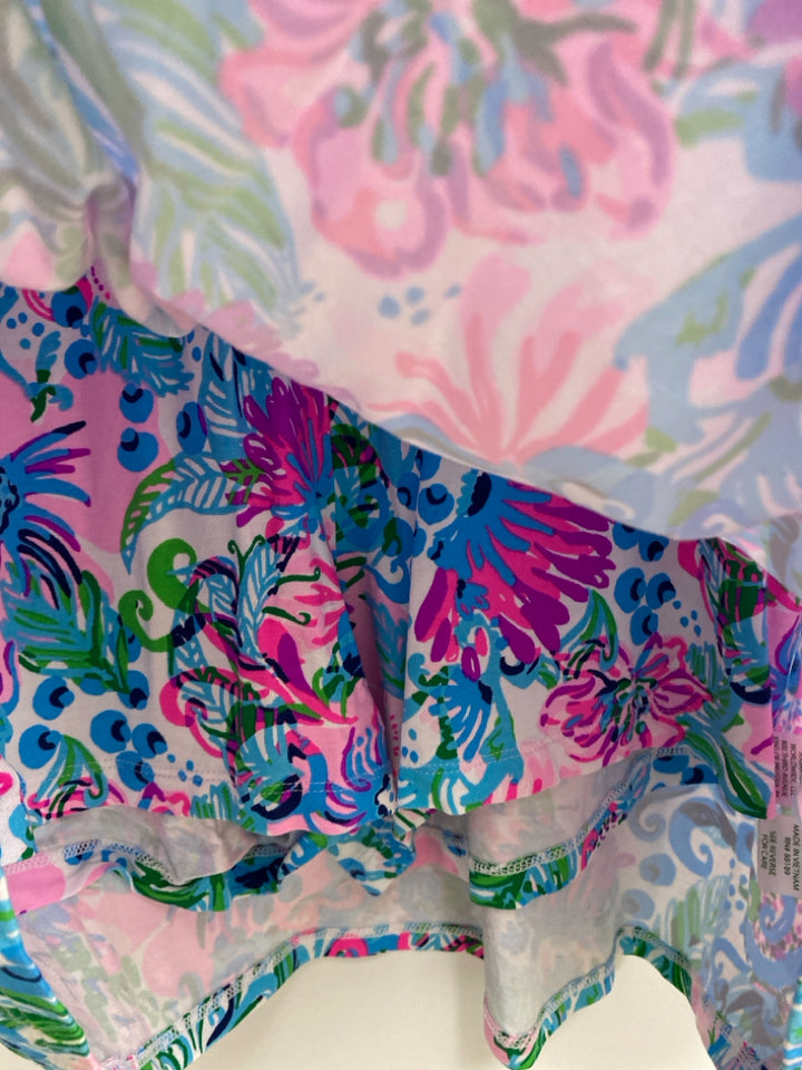 LILLY PULITZER Size L Pink Aqua/Green Floral Ladies Romper